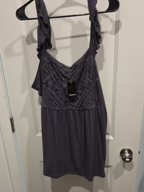 torrid Slate Gray Lace-Front Ruffle Strap Tank